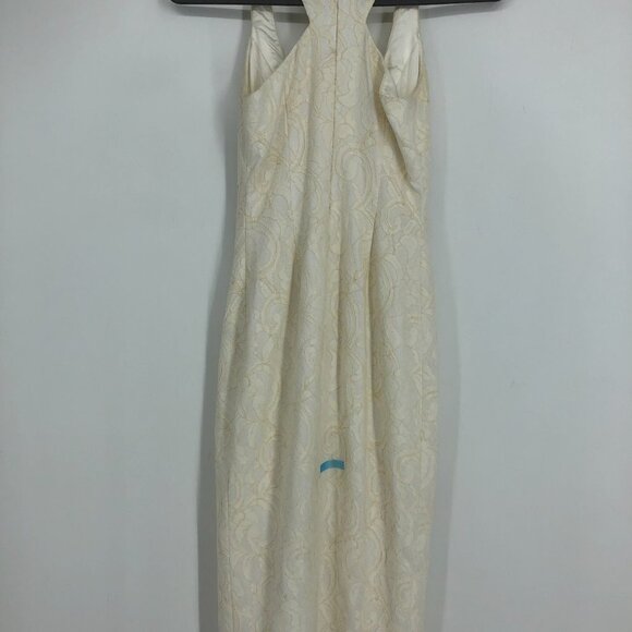 JayGodfrey White Paisley Jacquard Scoop Neck Front Slit Midi Length Dress 0 - Picture 15 of 16